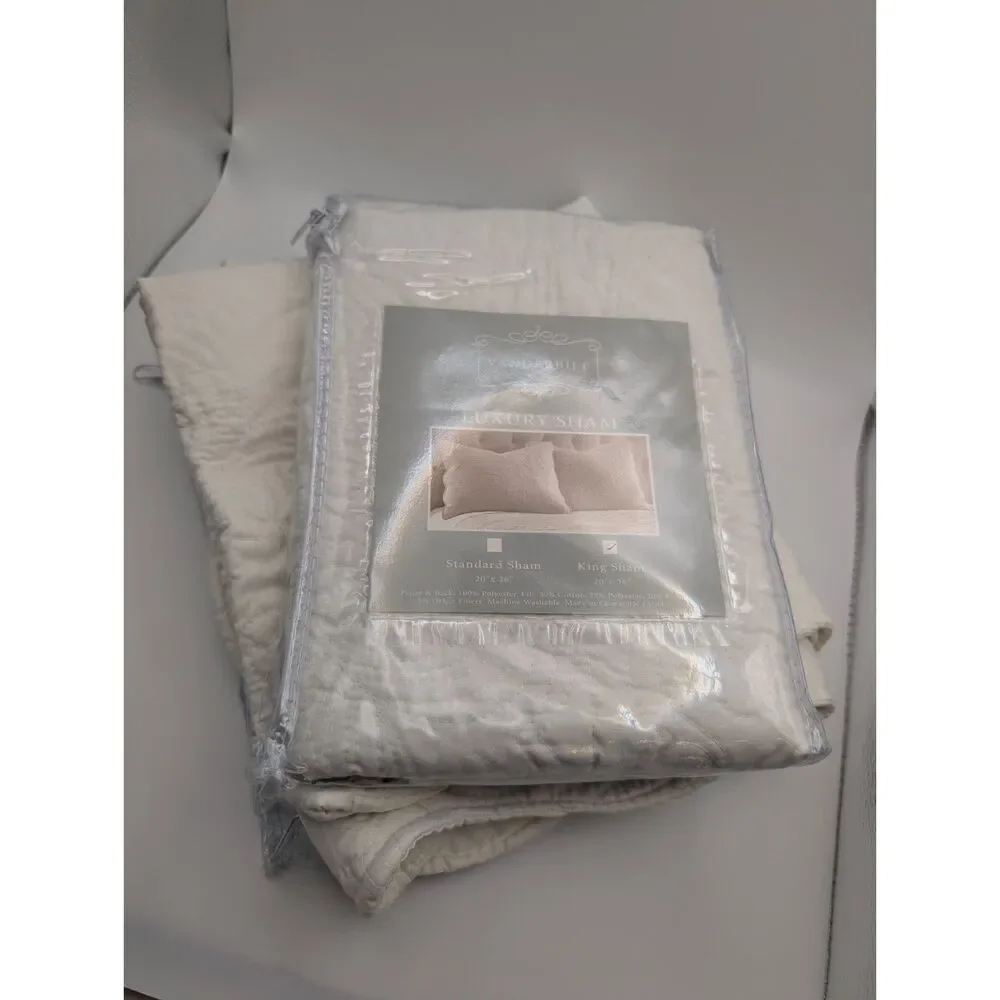 Vanderbilt Luxury King Shams Set of 2 White Matelasse Quilted Cottagecore